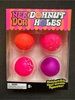 NeeDoh Donut Holes Squishy Four Pack - Bright Pink, Orange & Purple NIB
